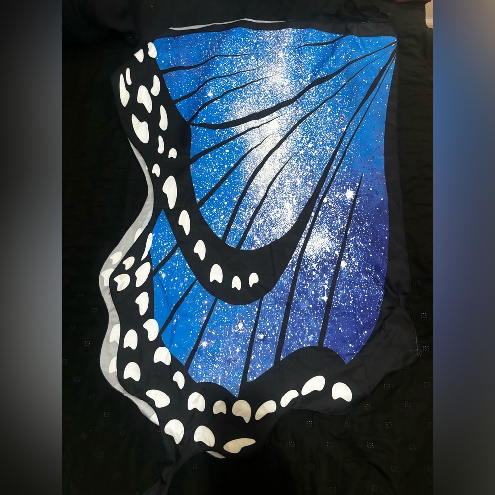 Blue and Black Butterfly Wing Scarf Cape